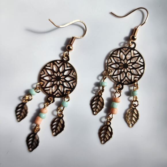 Golden Dreamcatcher Boho Earrings - Picture 6 of 6
